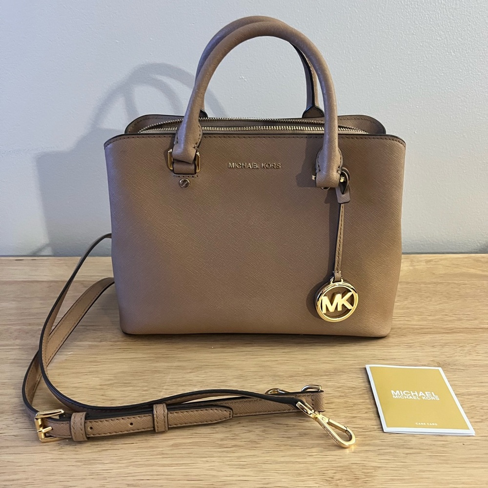 Michael Kors Savannah Medium Saffiano Leather Satchel Tan